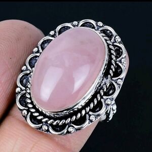 Rose Quartz Gemstone 925 Sterling Silver Handmade Ring